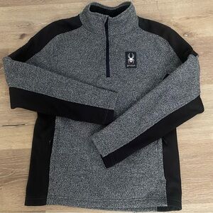 SPYDER mens sweater size s/p/p. Black gray 100% polyester. Long sleeved. 1/4 zip